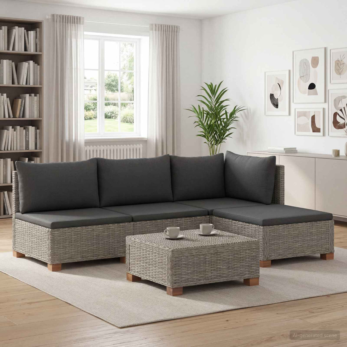 5 stk. Rattan Loungest med Puder GENDT Naturlig rattan