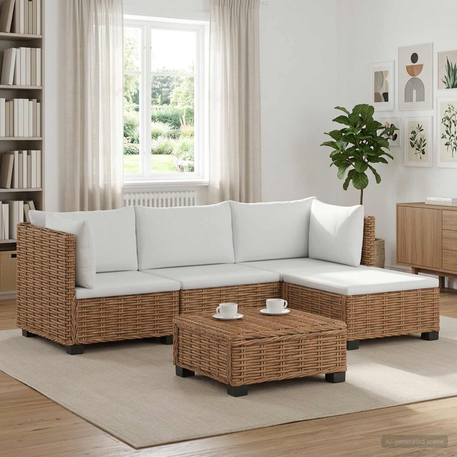5 stk. Rattan Loungest med Puder GENDT Naturlig rattan