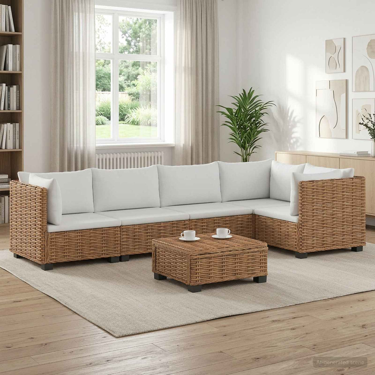 6 stk. Rattan Loungest med Puder GENDT Naturlig rattan