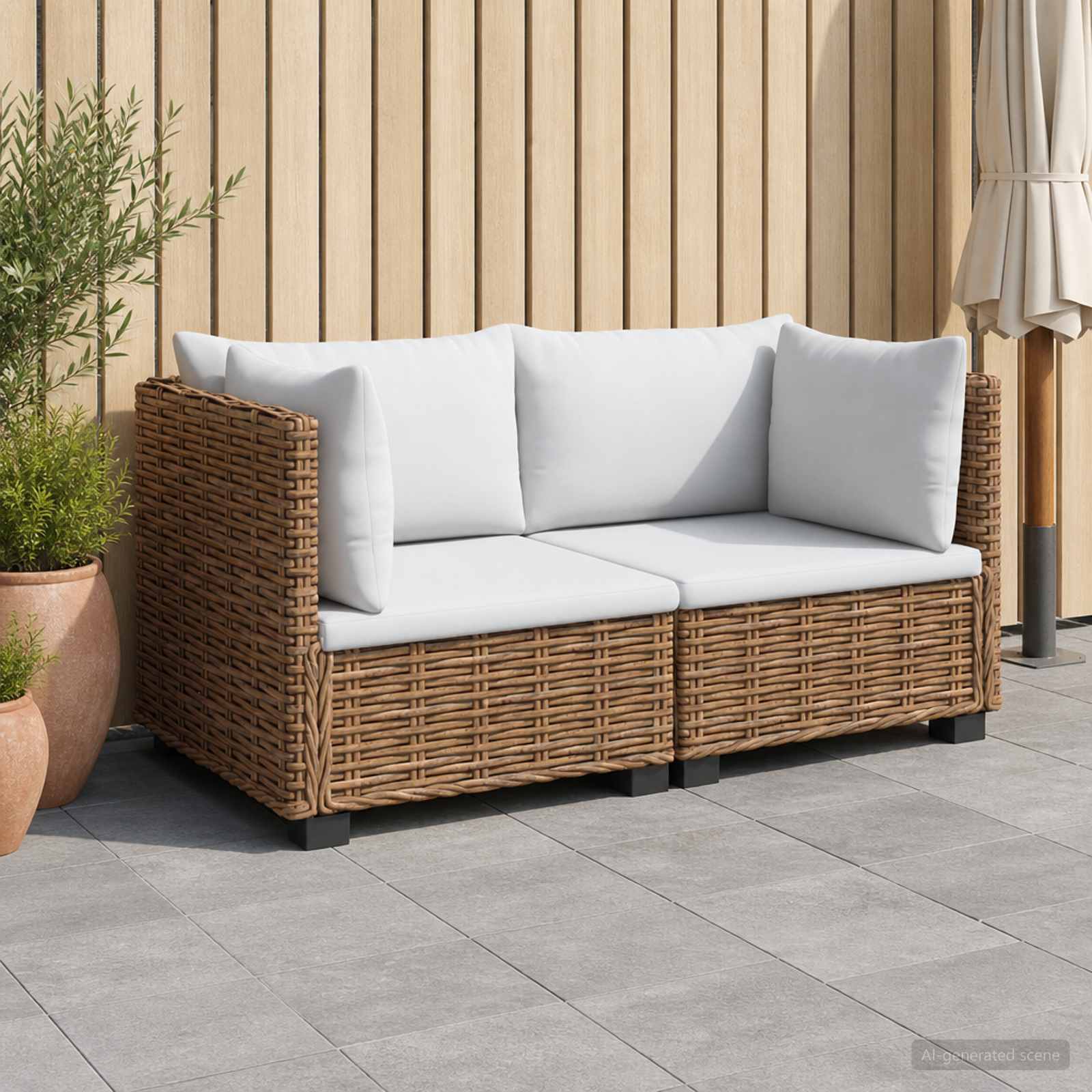 2 stk. Rattan Loungest med Puder GENDT Naturlig rattan