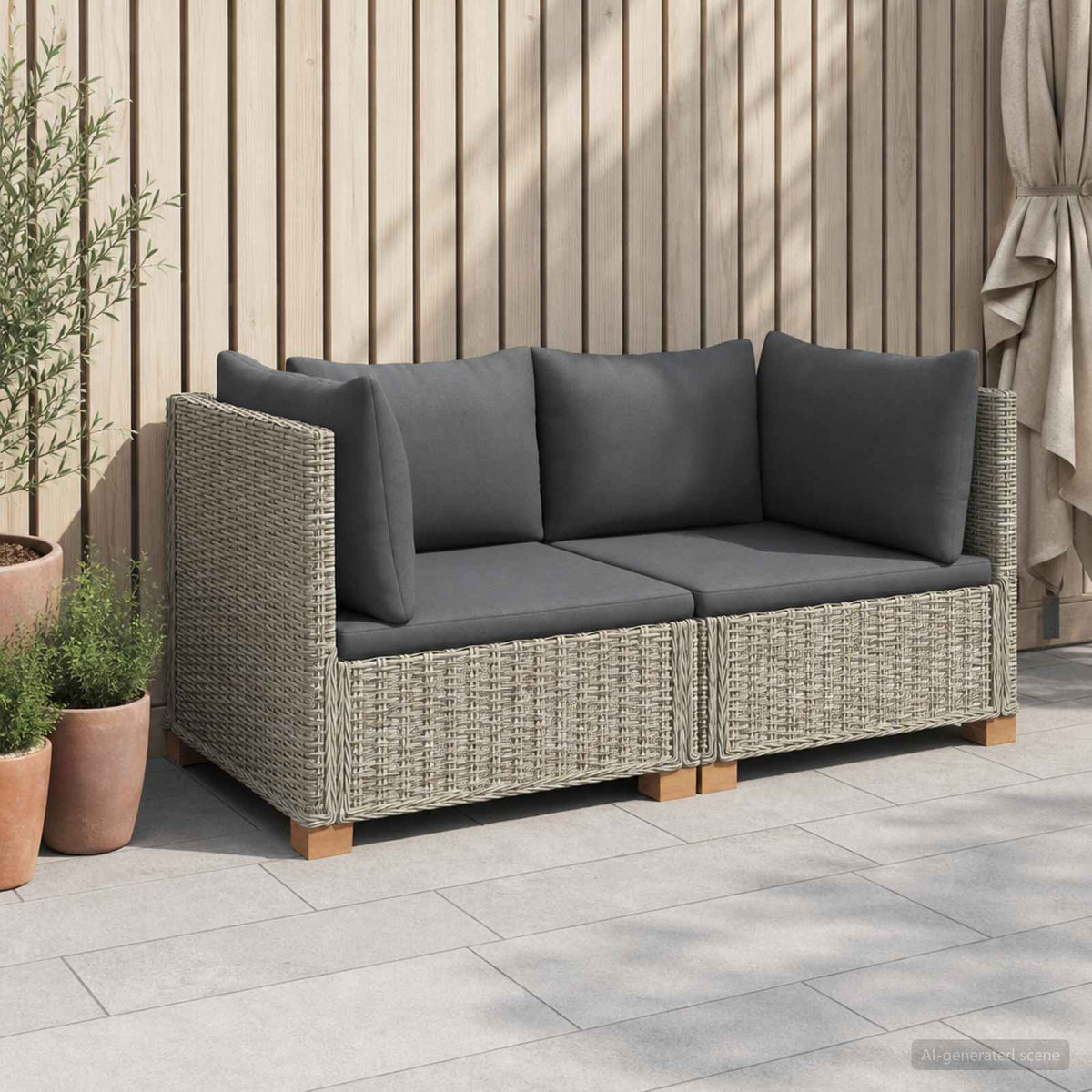 2 stk. Rattan Loungest med Puder GENDT Naturlig rattan