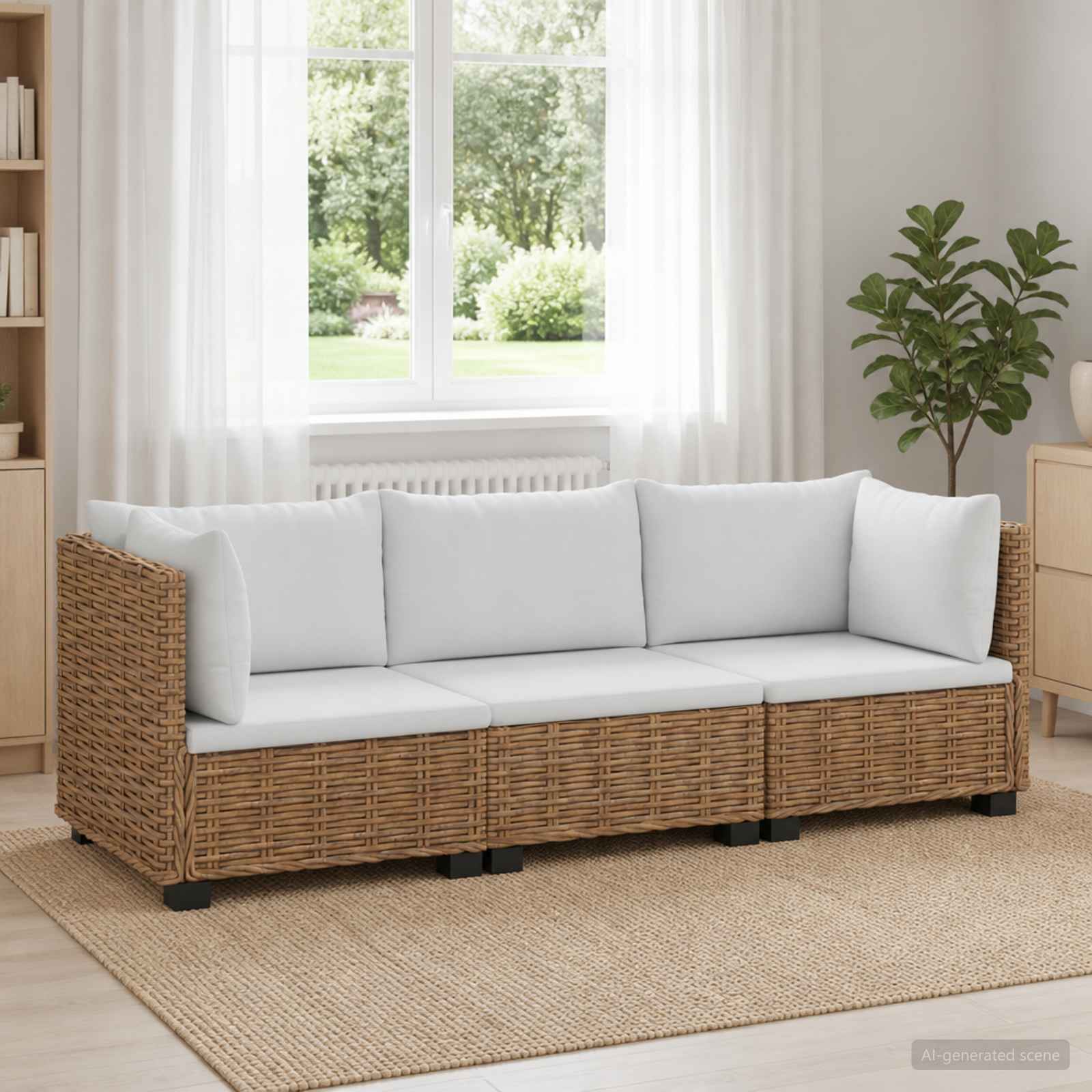 3 stk. Rattan Loungest med Puder GENDT Naturlig rattan