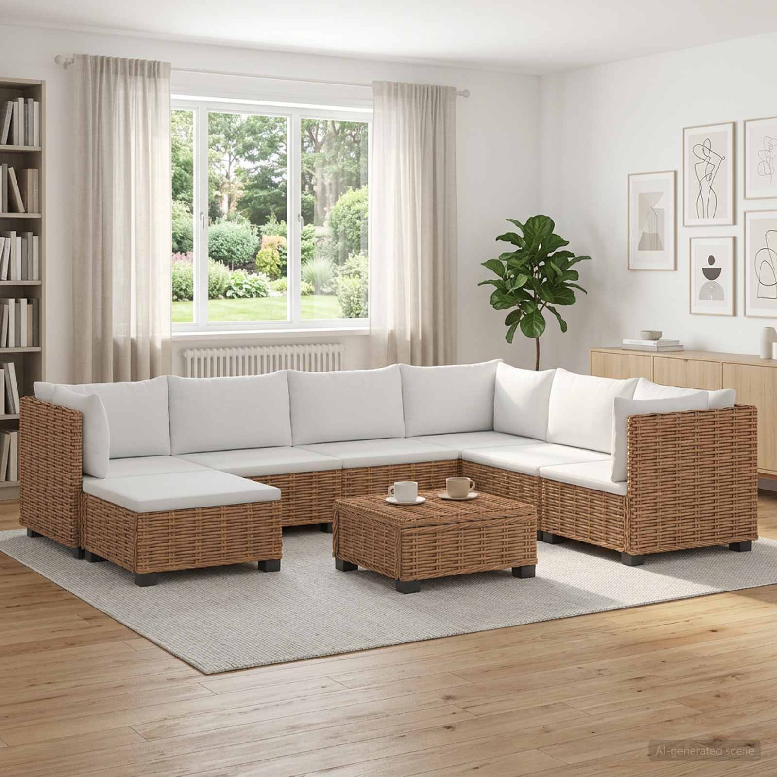 8 stk. Rattan Loungest med Puder GENDT Naturlig rattan