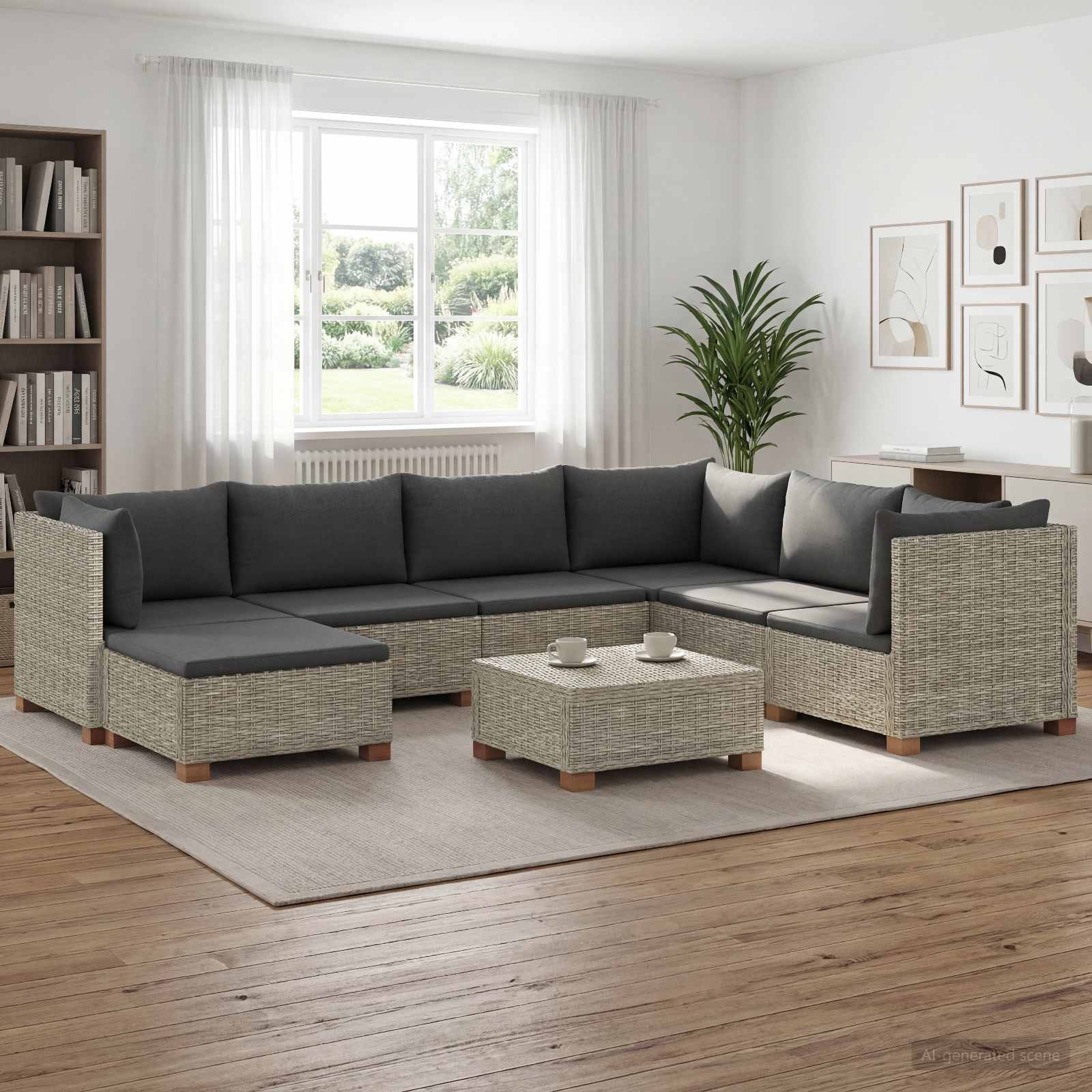 8 stk. Rattan Loungest med Puder GENDT Naturlig rattan