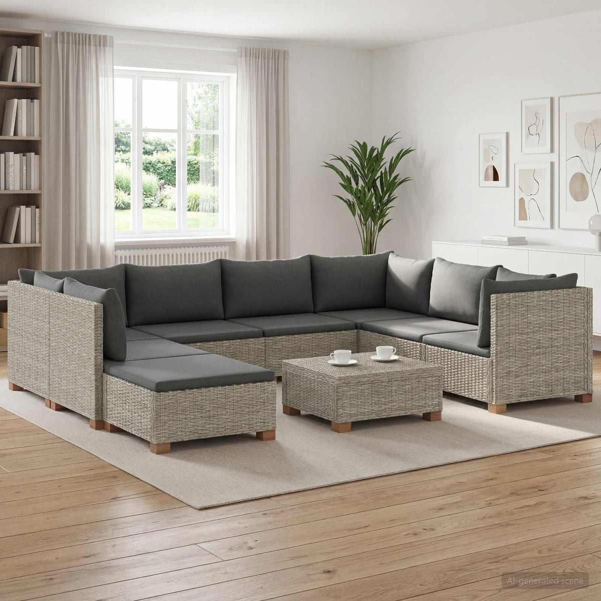 9 stk. Rattan Loungest med Puder GENDT Naturlig rattan