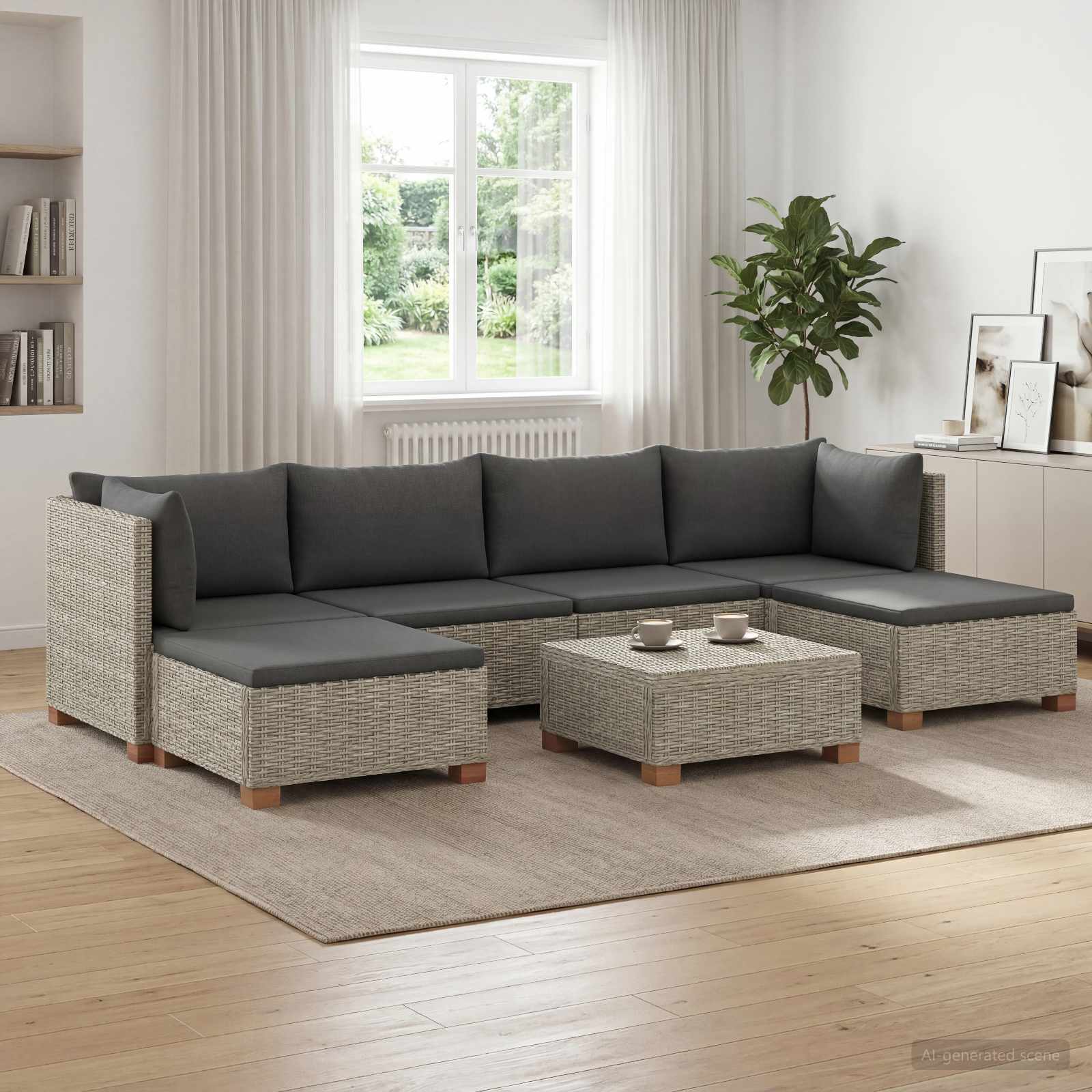 7 stk. Rattan Loungest med Puder GENDT Naturlig rattan