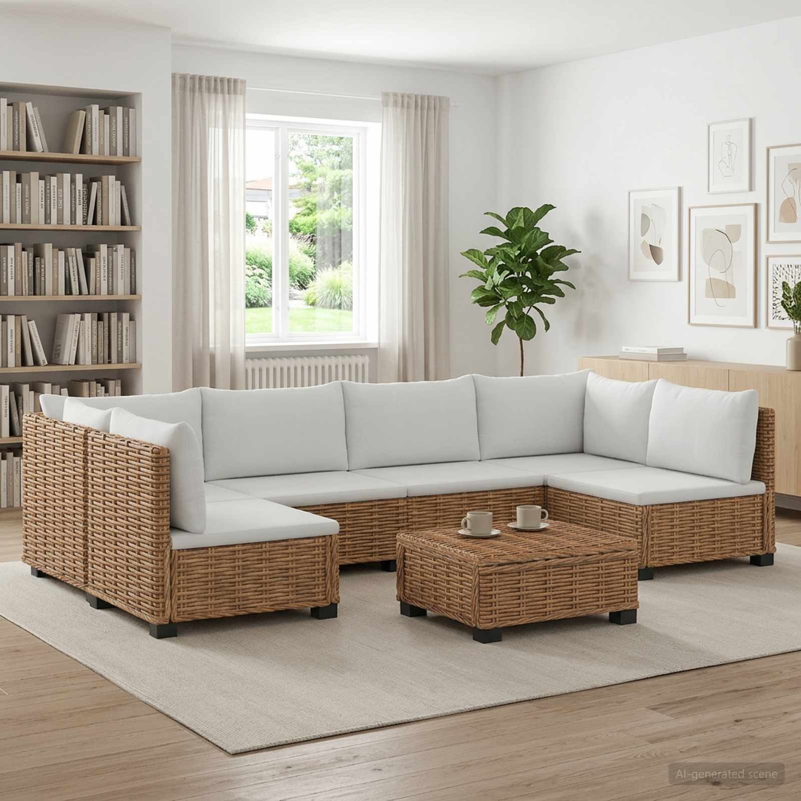 7 stk. Rattan Loungest med Puder GENDT Naturlig rattan