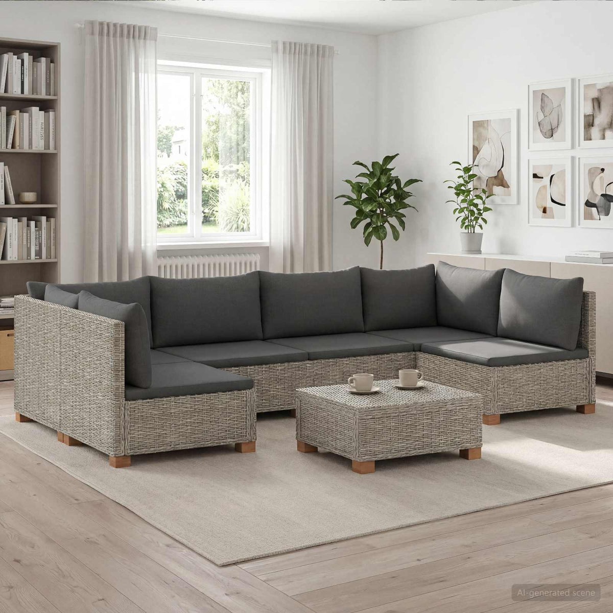 7 stk. Rattan Loungest med Puder GENDT Naturlig rattan