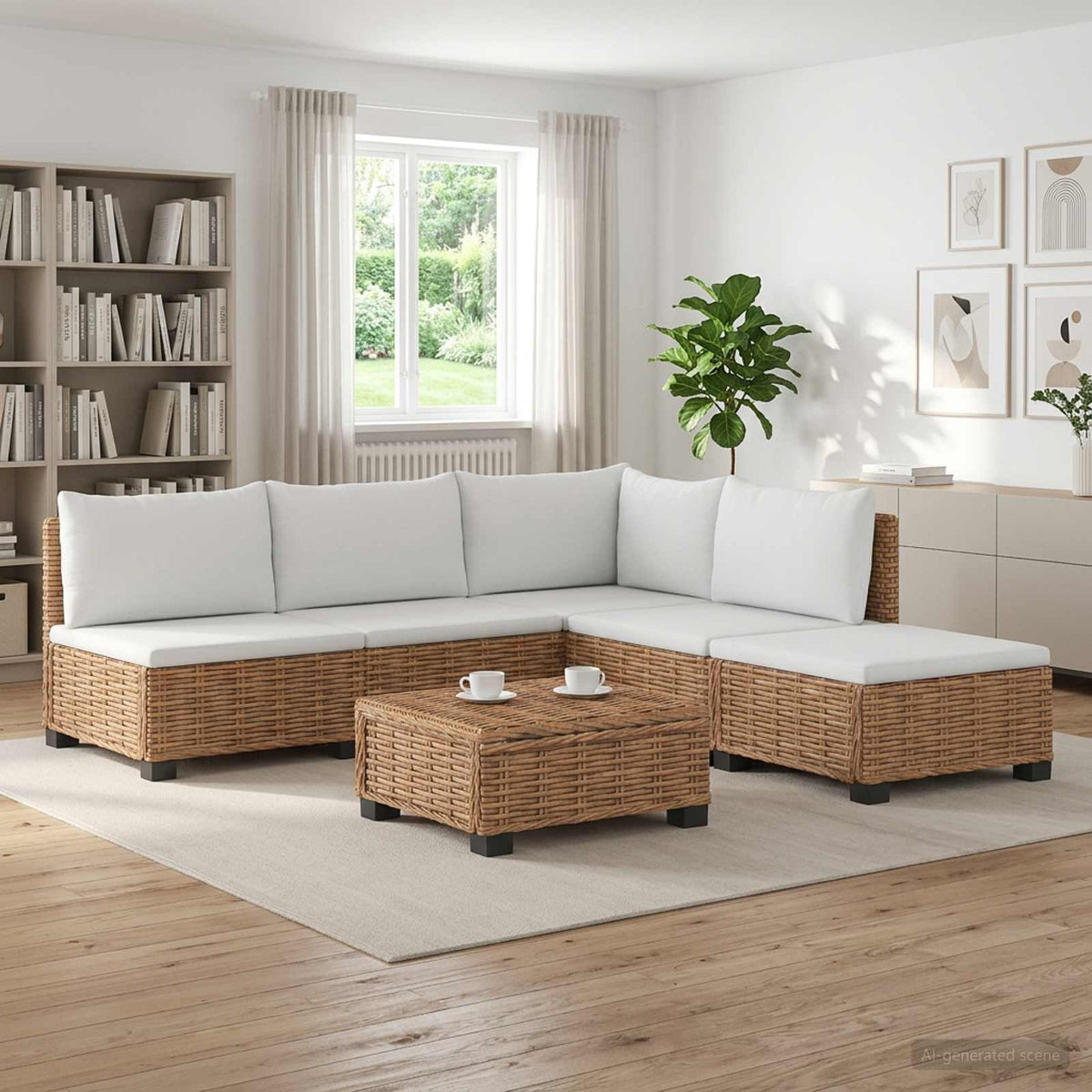 6 stk. Rattan Loungest med Puder GENDT Naturlig rattan