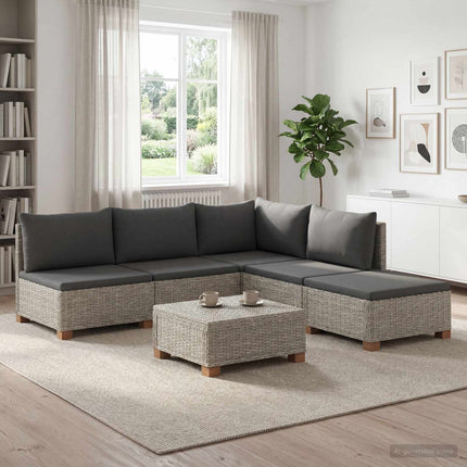 6 stk. Rattan Loungesæt med Puder GENDT Naturlig rattan