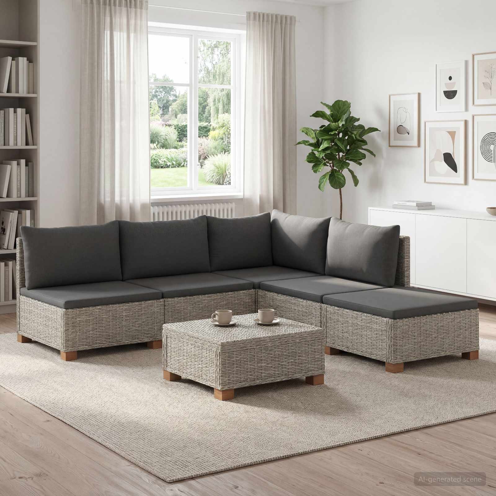 6 stk. Rattan Loungest med Puder GENDT Naturlig rattan