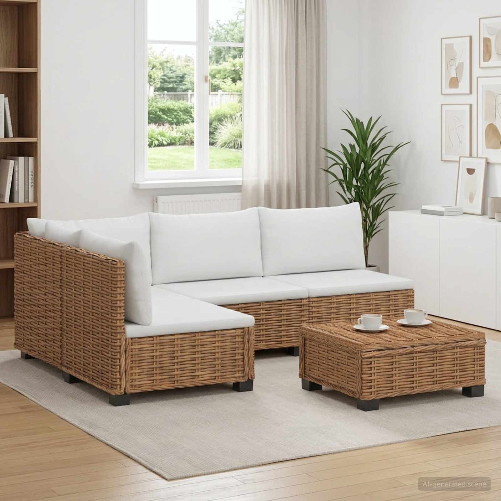 5 stk. Rattan Loungest med Puder GENDT Naturlig rattan