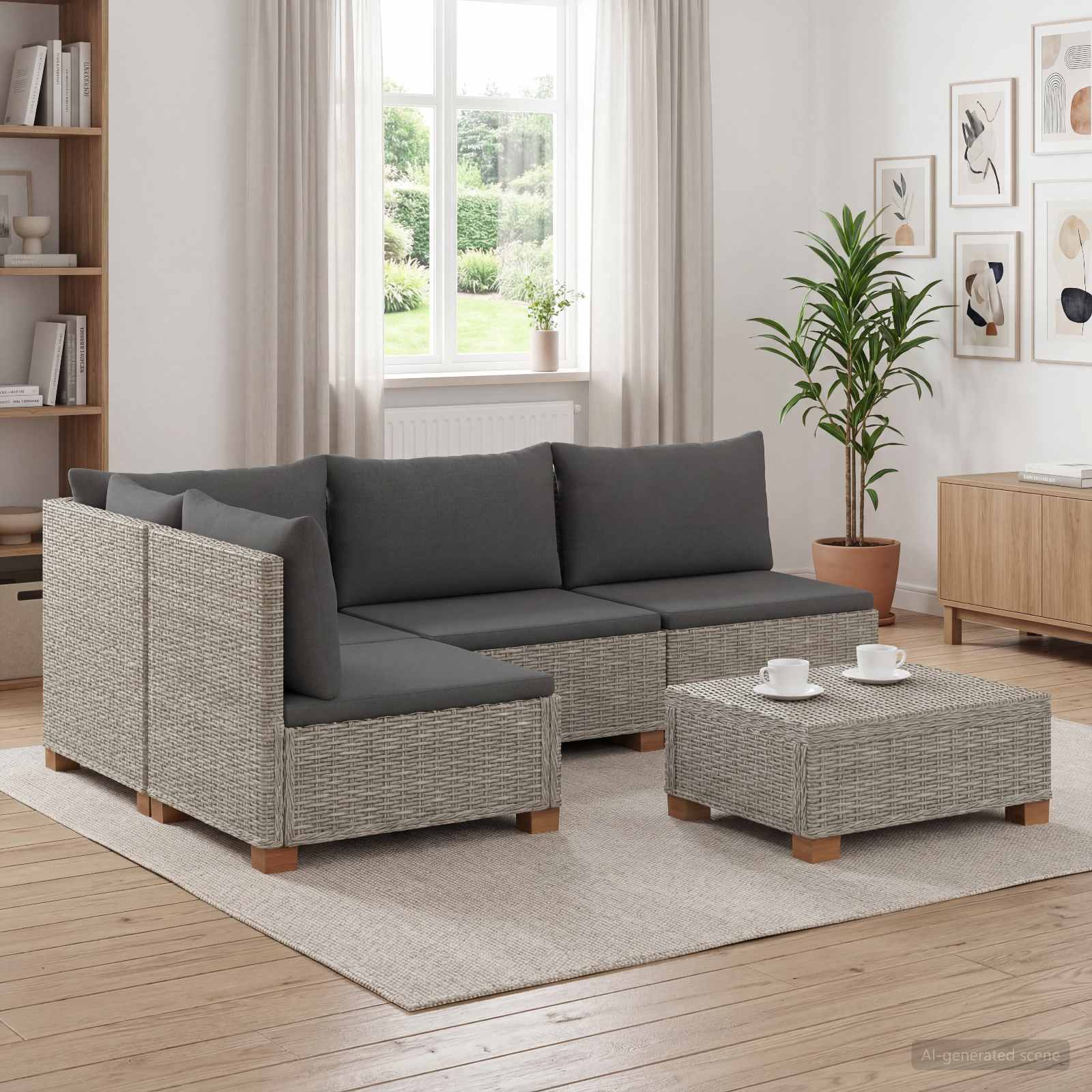 5 stk. Rattan Loungest med Puder GENDT Naturlig rattan