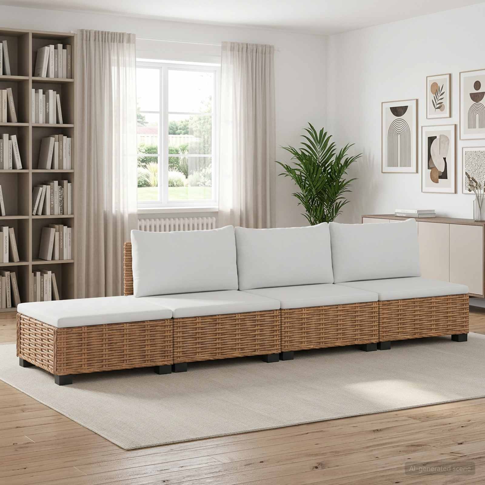 4 stk. Rattan Loungest med Puder GENDT Naturlig rattan