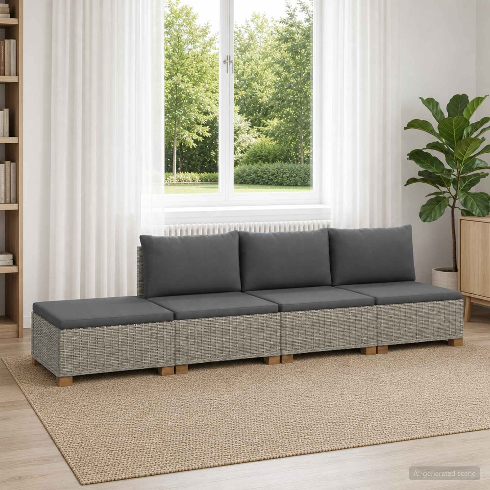 4 stk. Rattan Loungest med Puder GENDT Naturlig rattan