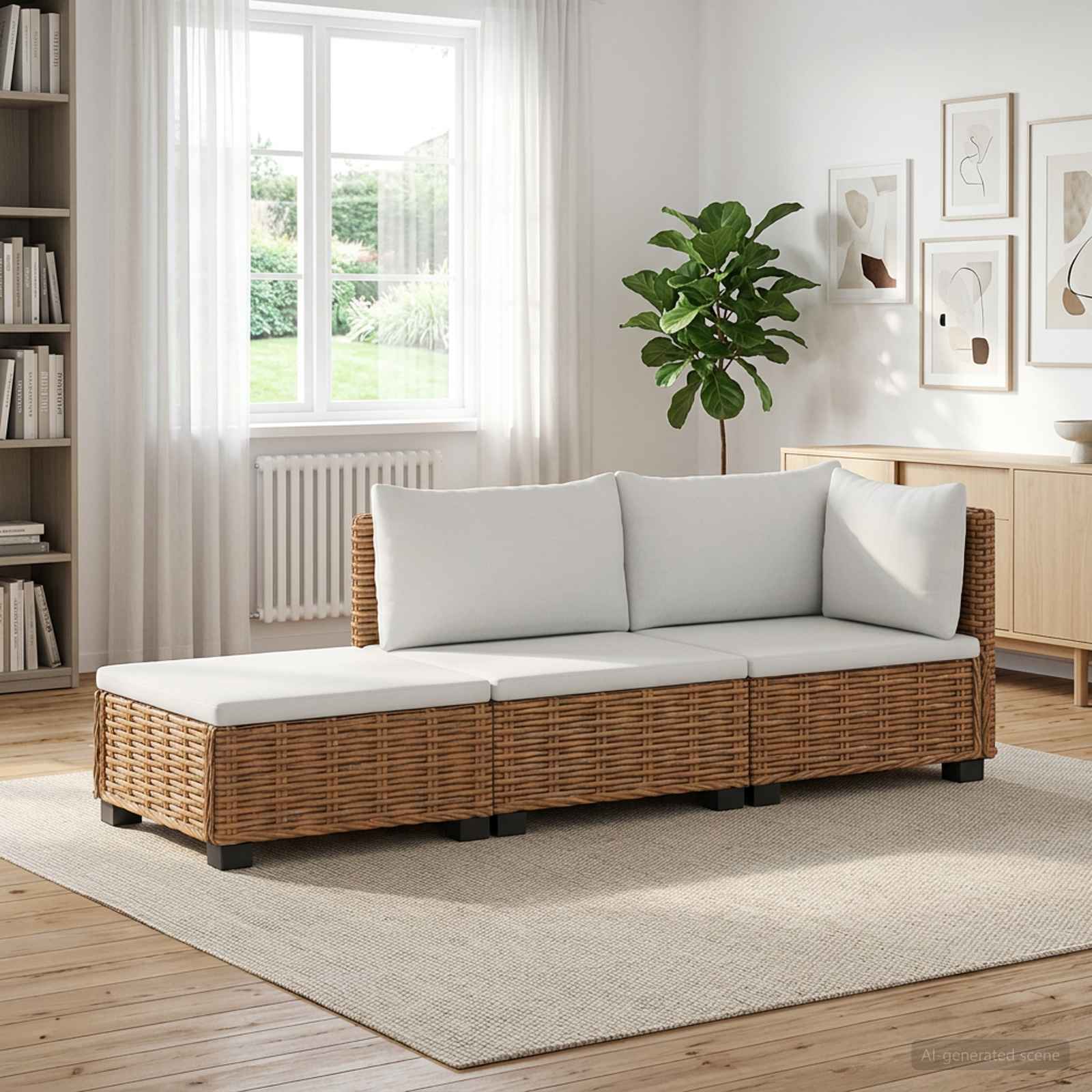 3 stk. Rattan Loungest med Puder GENDT Naturlig rattan
