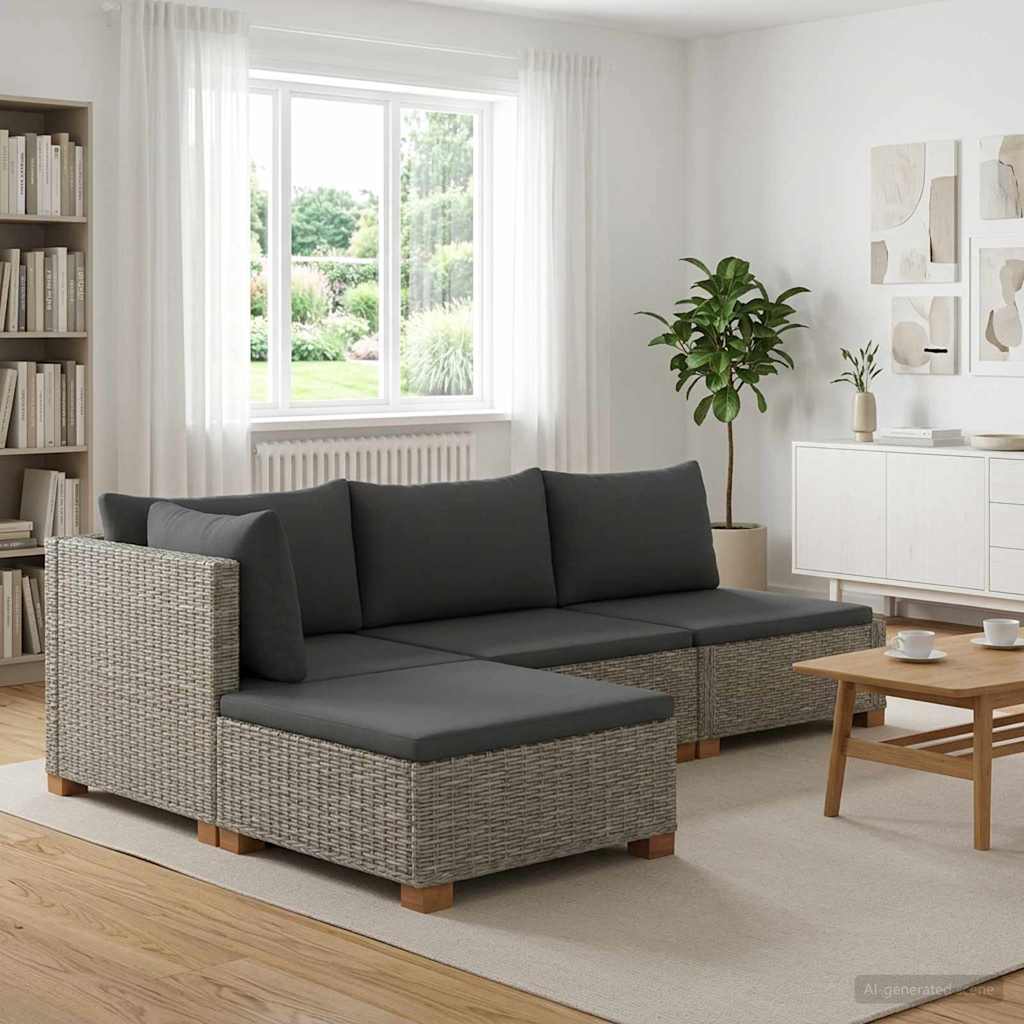 3 stk. Rattan Loungest med Puder GENDT Naturlig rattan