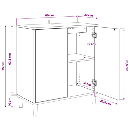 Sideboard HEESCH Sonoma-eg 69 x 33 x 75 cm Konstrueret træ