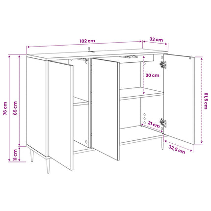 Sideboard GENNEP Sort eg 102 x 33 x 76 cm Konstrueret træ