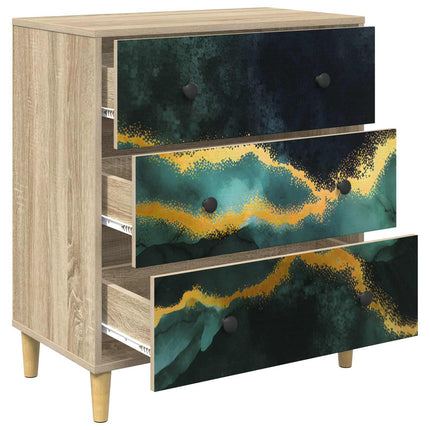 Skuffeskab WIJHE Teal marmorprint 66 x 36,5 x 75 cm Sonoma-eg