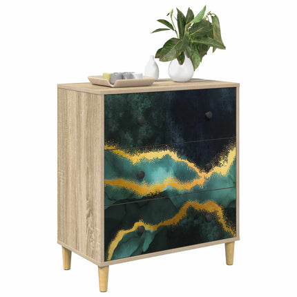 Skuffeskab WIJHE Teal marmorprint 66 x 36,5 x 75 cm Sonoma-eg