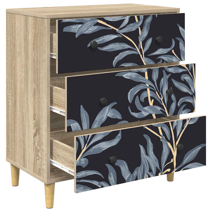 Skuffeskab DOKKUM Blå bregneprint 66 x 36,5 x 75 cm Sonoma-eg