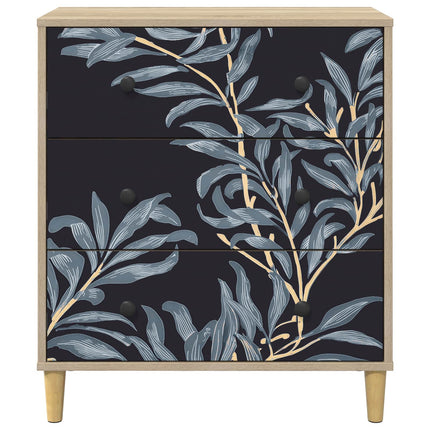 Skuffeskab DOKKUM Blå bregneprint 66 x 36,5 x 75 cm Sonoma-eg