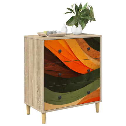 Skuffeskab BONN Retro bølgeprint 66 x 36,5 x 75 cm Sonoma-eg