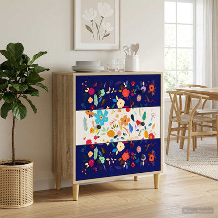 Skuffeskab MAINZ Blomsterprint 66 x 36,5 x 75 cm Sonoma-eg
