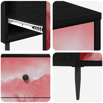Skuffeskab AACHEN Lyserød palmeblad print 66 x 36,5 x 76 cm