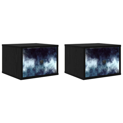 Vægmonteret natbord RAALTE 2 stk. Sort eg 36 x 33 x 25 cm