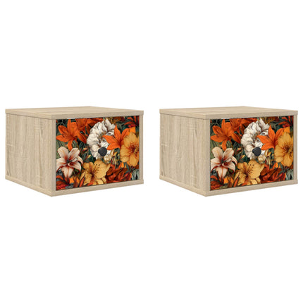 Vægmonteret natbord GENNEP 2 stk. Sonoma-eg 36 x 33 x 25 cm