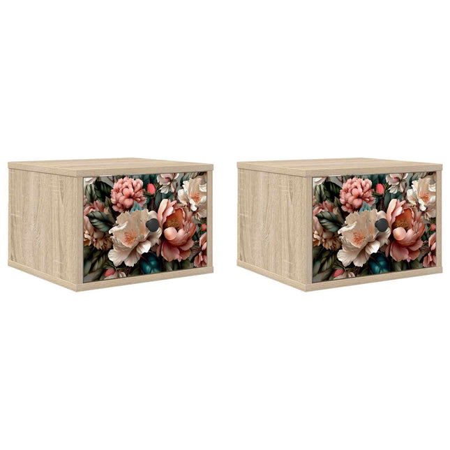 Vægmonteret natbord BORNE 2 stk. Sonoma-eg 36 x 33 x 25 cm