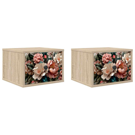 Vægmonteret natbord BORNE 2 stk. Sonoma-eg 36 x 33 x 25 cm