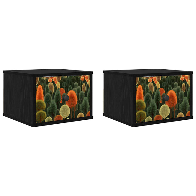 Vægmonteret natbord ZAANDAM 2 stk. Sort eg 36 x 33 x 25 cm
