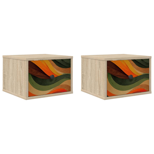 Vægmonteret natbord BONN 2 stk. Sonoma-eg 36 x 33 x 25 cm