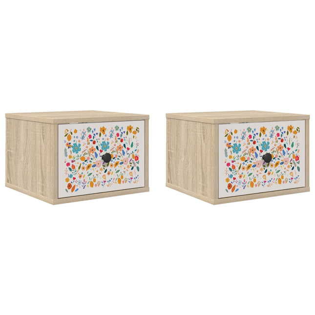 Vægmonteret natbord MAINZ 2 stk. Sonoma-eg 36 x 33 x 25 cm