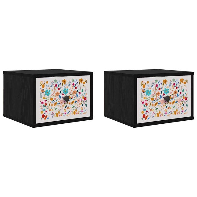 Vægmonteret natbord MAINZ 2 stk. Sort eg 36 x 33 x 25 cm