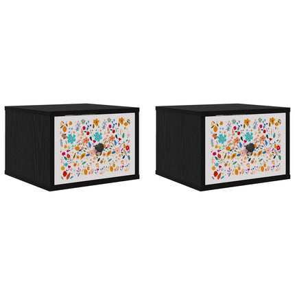 Vægmonteret natbord MAINZ 2 stk. Sort eg 36 x 33 x 25 cm