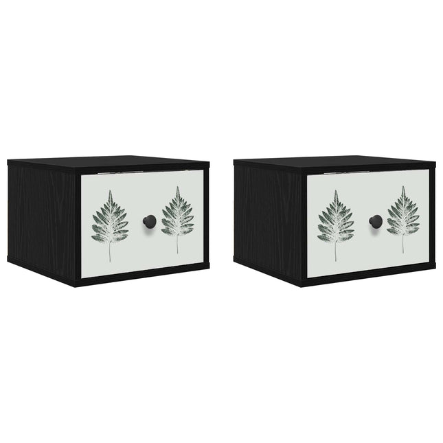 Vægmonteret natbord HANAU 2 stk. Sort eg 36 x 33 x 25 cm