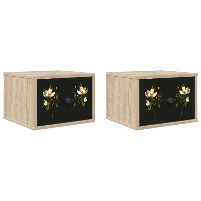 Vægmonteret natbord BREMEN 2 stk. Sonoma-eg 36 x 33 x 25 cm