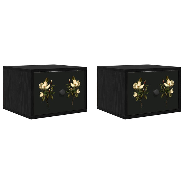 Vægmonteret natbord BREMEN 2 stk. Sort eg 36 x 33 x 25 cm