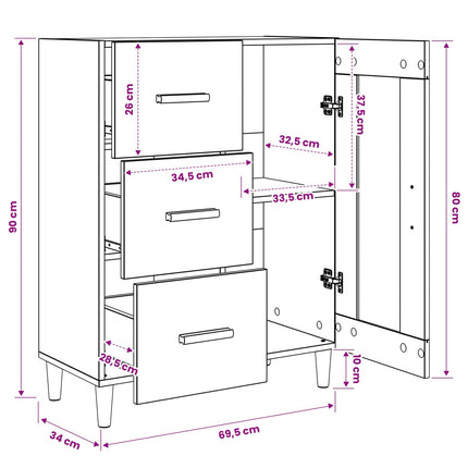 Sideboard Gammelt træ 69,5 x 34 x 90 cm Konstrueret træ
