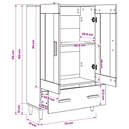 Highboard Sort eg 70 x 31 x 115 cm Konstrueret træ