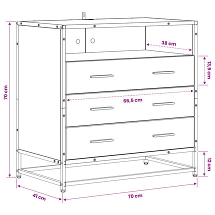 Skuffeskab 3-Skuffe Gammelt træ 70 x 41 x 70 cm Konstrueret træ