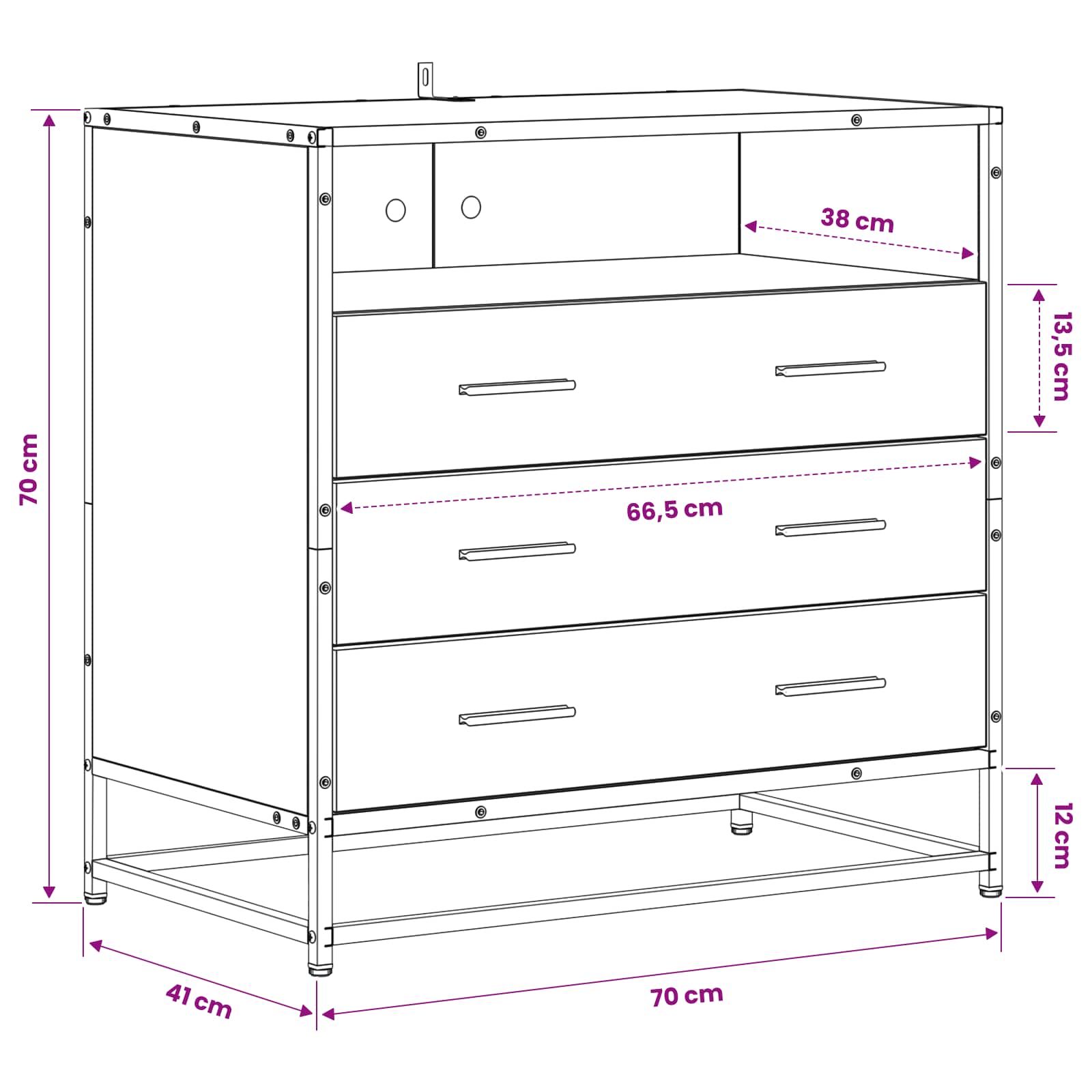 Skuffeskab 3-Skuffe Artisan-eg 70 x 41 x 70 cm Konstrueret træ