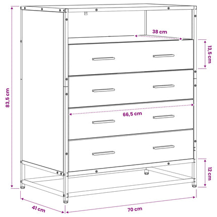 Skuffeskab 4-Skuffe Artisan-eg 70 x 41 x 83,5 cm