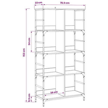 Bogreol 4 niveauer 78,5 x 33 x 153 cm metal PB Gammelt træ