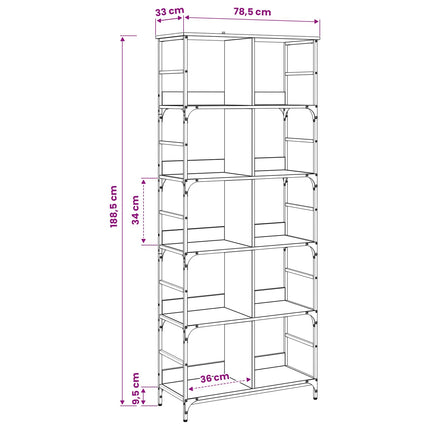 Bogreol 4 niveauer 78,5 x 33 x 188,5 cm metal PB Gammelt træ
