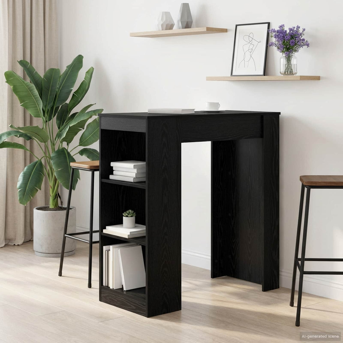 vidaXL Barbord 95 x 47 x 103,5 cm Konstrueret træ Sort eg